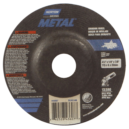 NORTON ABRASIVES Grind Wheel 4.5X1/4X7/8 66252843607